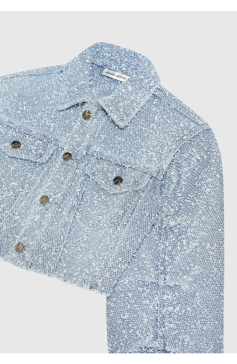 Manière De Voir Catherine Cropped Boucle Denim Jacket, Alternate, color, Mid Blue