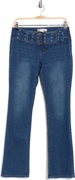 Madden Girl Grommet Belted Bootcut Jeans
