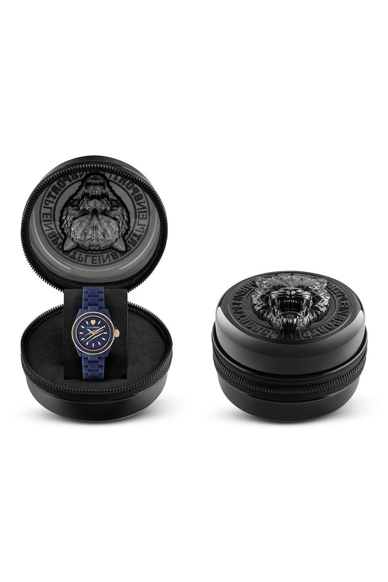 The Scratch Silicone Strap Watch, 38mm, Alternate, color, BLUE