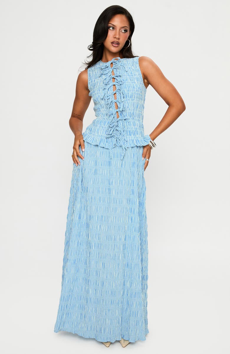 Princess Polly Songbird Shirred Stripe Cotton Blend Maxi Dress, Alternate, color, Blue