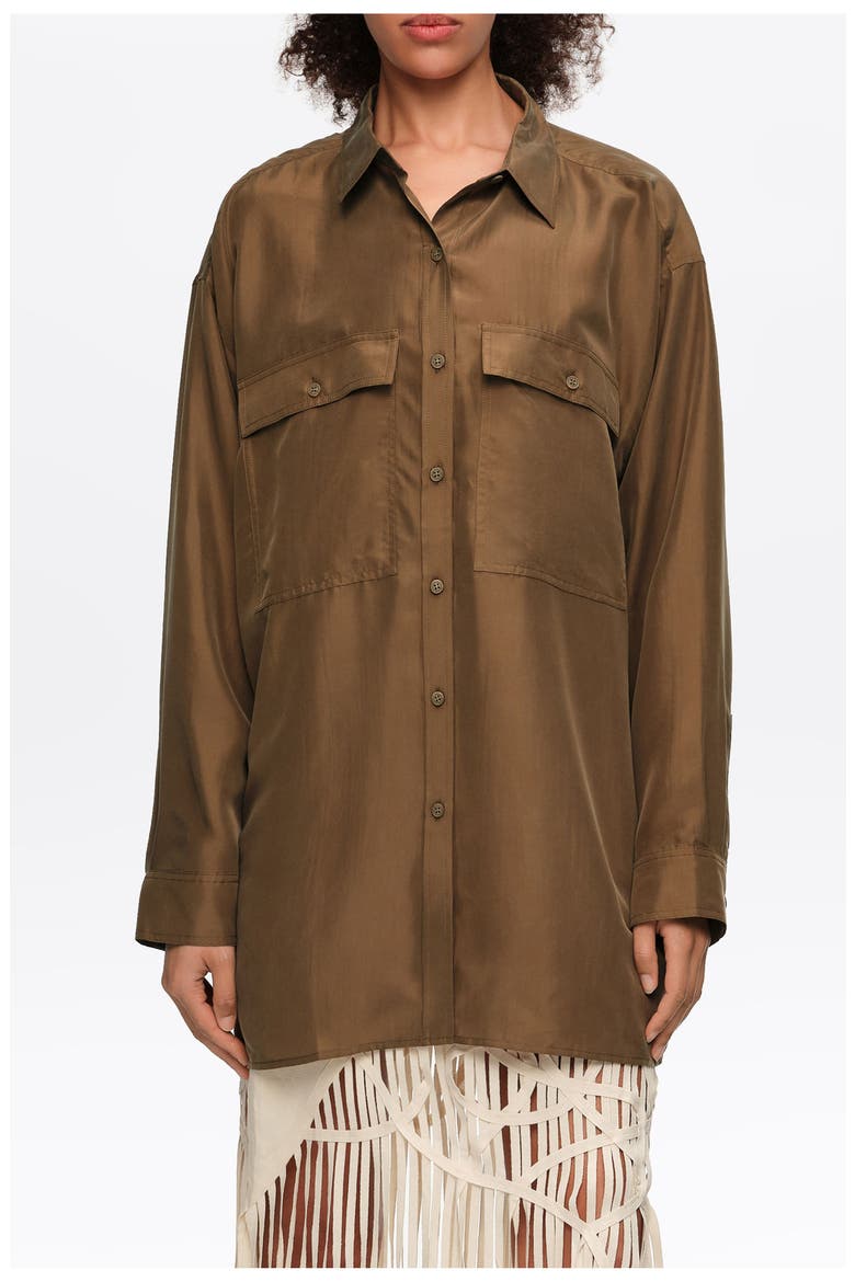 Oversize Silk Shirt, Main, color, OLIVE