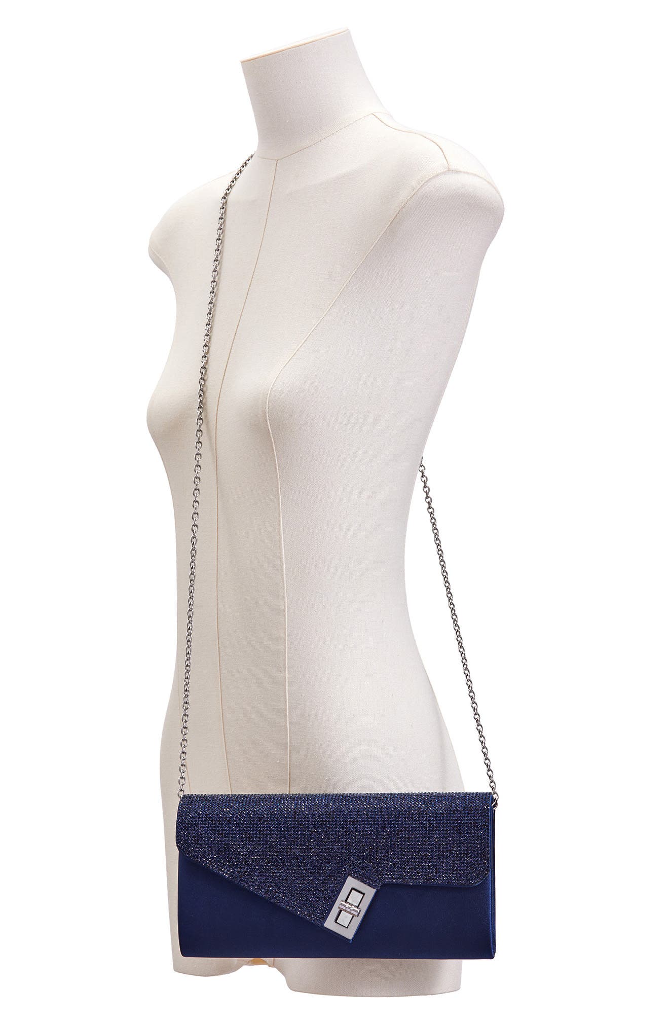Chic Rhinestone & Satin Envelope Clutch, Alternate, color, NAVY