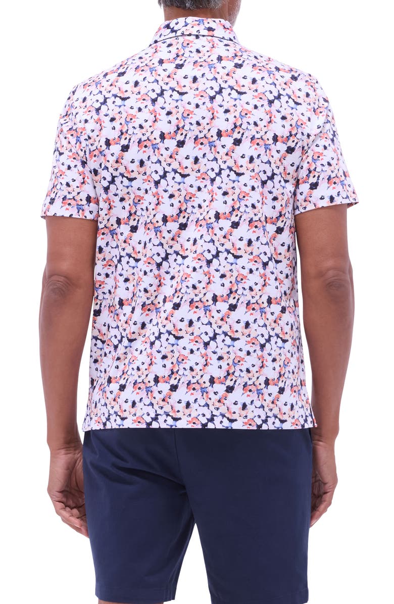 Bugatchi Hendrix Digital Floral Print Pima Cotton Polo, Alternate, color, Navy