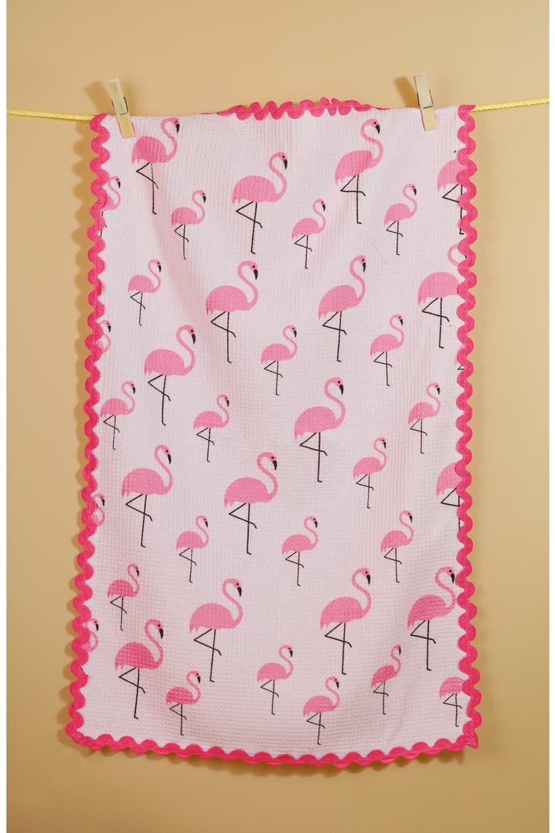 Flamingo Fun Set of 3 Kitchen Towels, Alternate, color, PINK