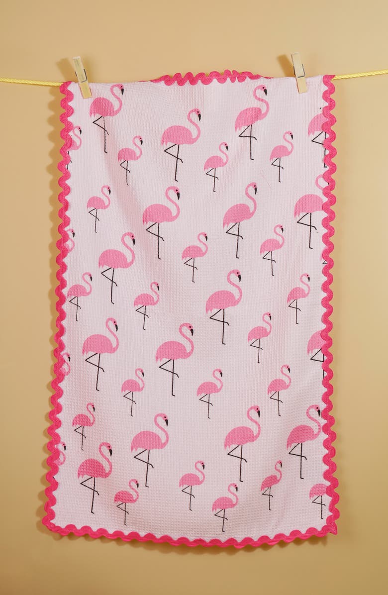 Tiramisu Flamingo Fun Set of 3 Kitchen Towels, Alternate, color, Pink