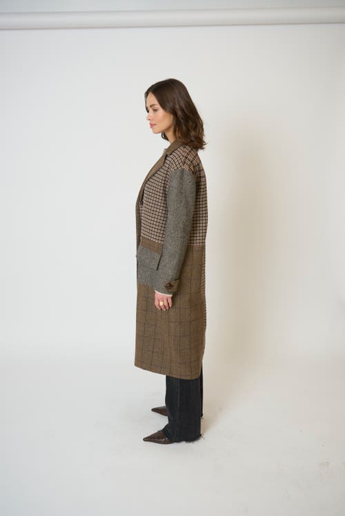 Central Park West Raven Patchwork Long Coat In Brown