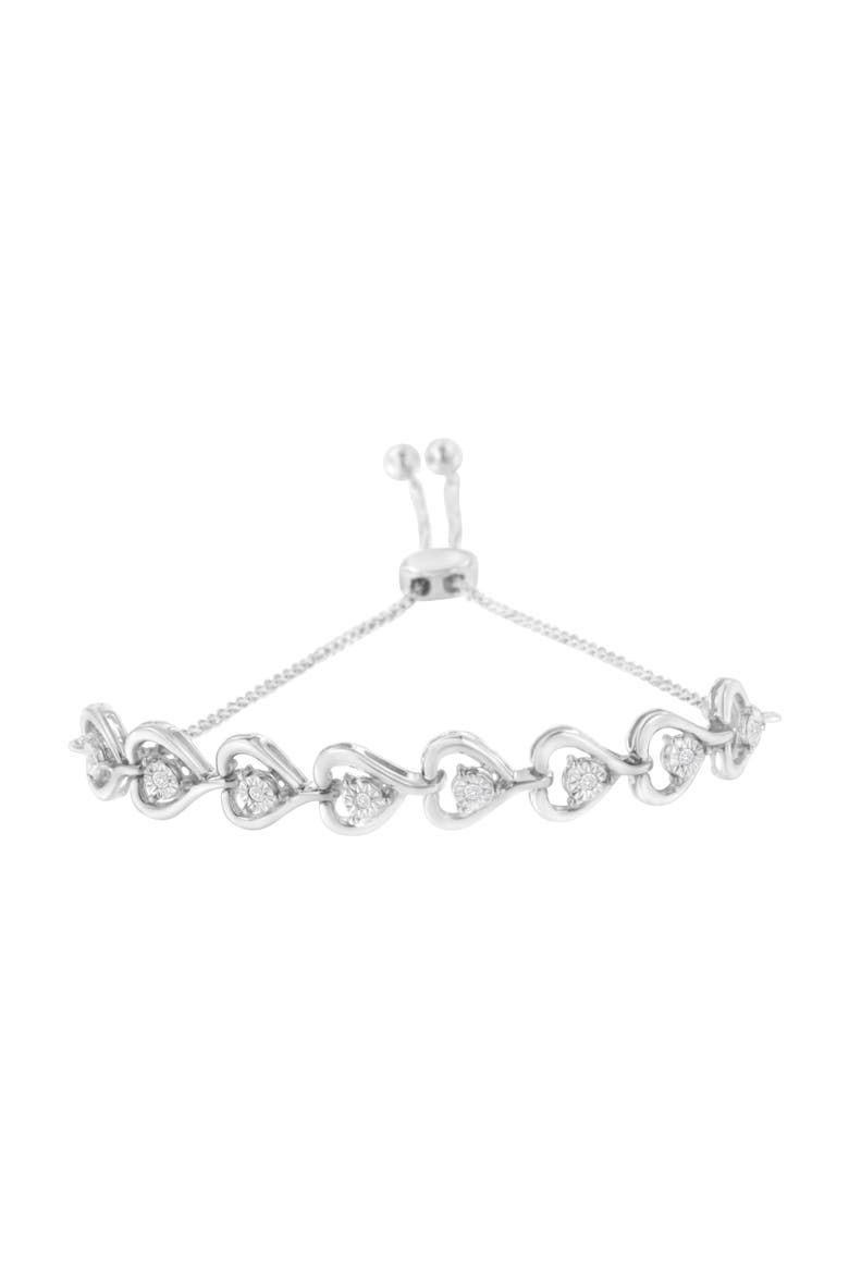 Silver Diamond Woven Heart Bolo Bracelet, Alternate, color, White