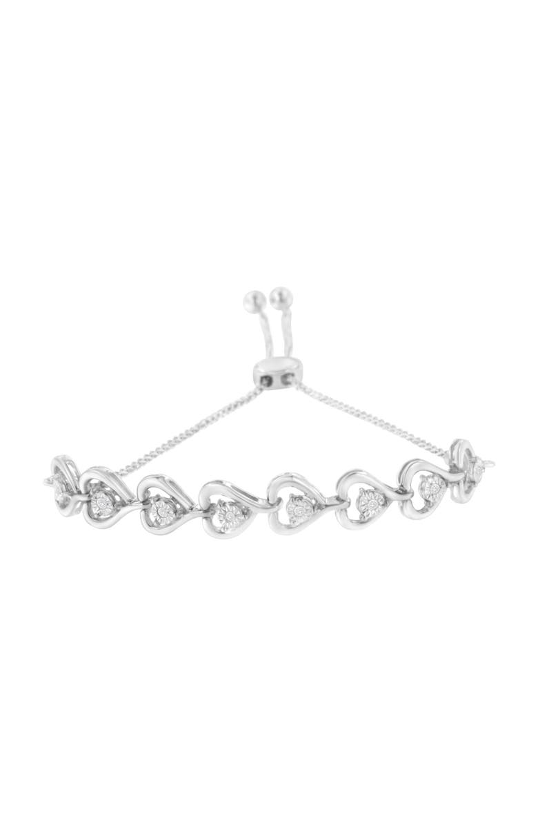 Haus of Brilliance Silver Diamond Woven Heart Bolo Bracelet, Alternate, color, White