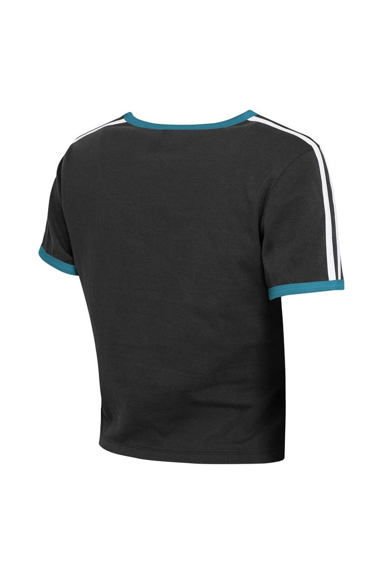 Women's WEAR by Erin Andrews  Black Jacksonville Jaguars Cropped Throwback Ringer Baby T-Shirt, Alternate, color, Black