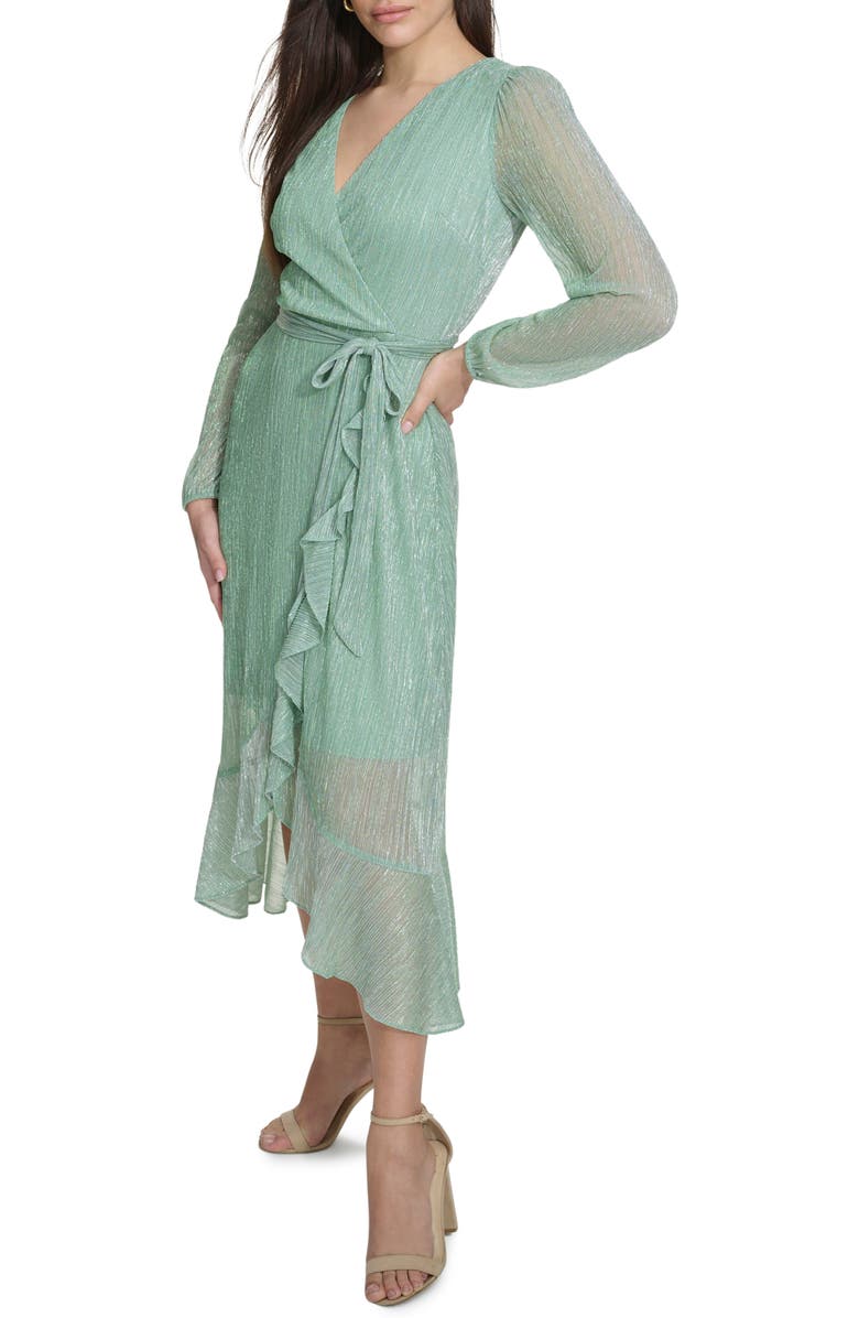 Kensie Long Sleeve Shimmer Knit Midi Dress, Alternate, color, Sage