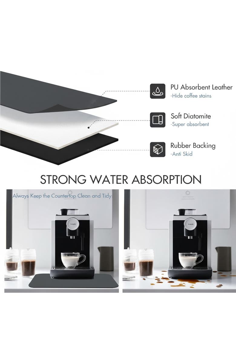 STRABELLA Dish Drying Mat, 17x31 Inches, Dark Gray, Super Water Absorbent, Quick Dry, Alternate, color, Multicolored