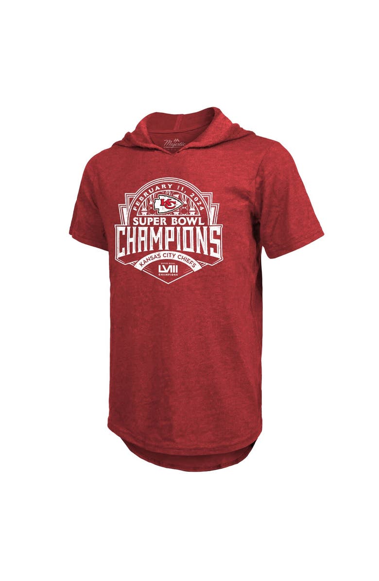 Majestic Threads Men's Majestic Threads Travis Kelce Red Kansas City Chiefs Super Bowl LVIII Player Name & Number Tri-Blend Hoodie T-Shirt, Alternate, color, 