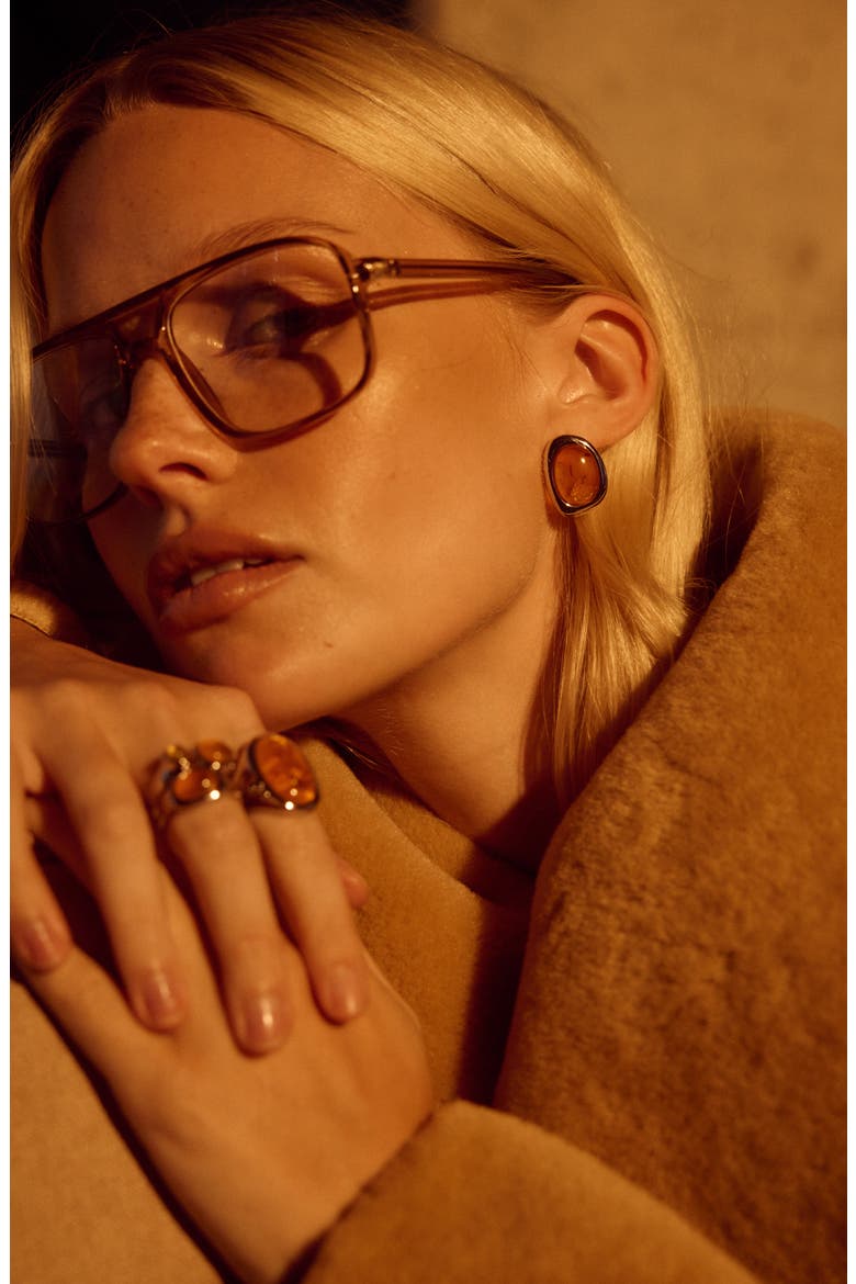 The Amber Honey Resin Stud Earrings, Alternate, color, GOLD