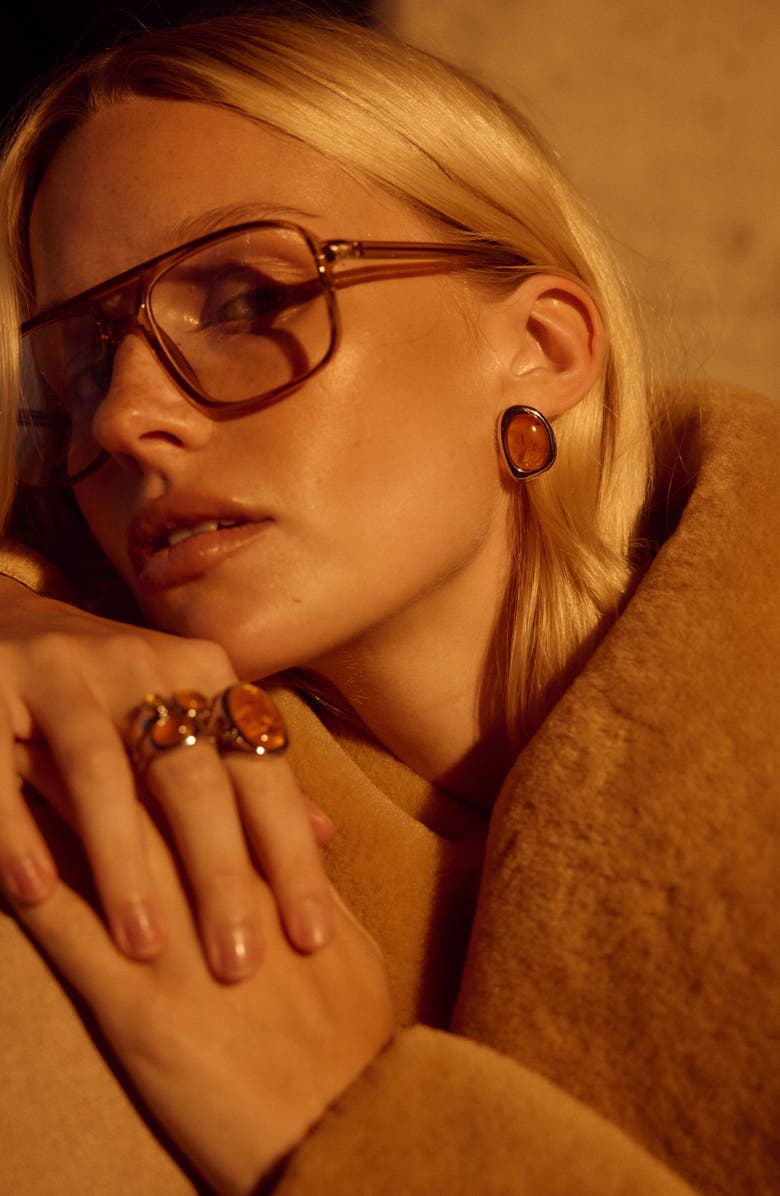 Luv AJ The Amber Honey Resin Stud Earrings, Alternate, color, Gold