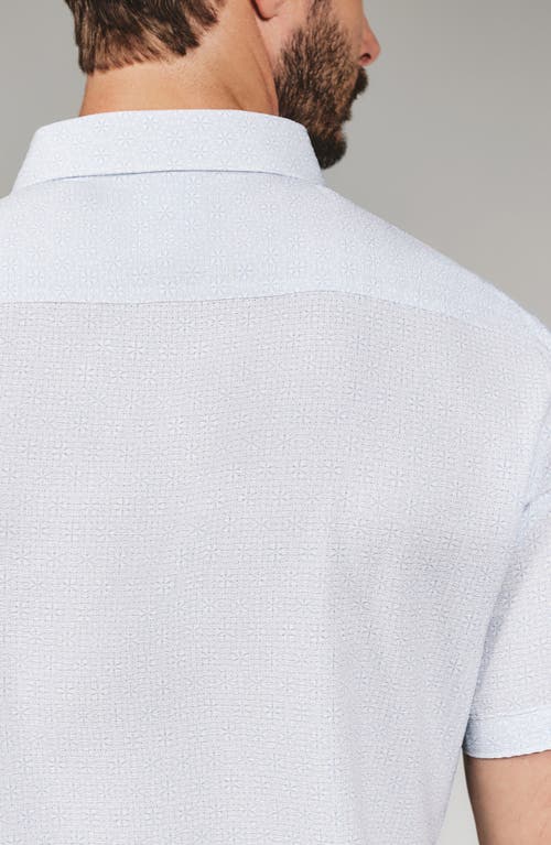 7 Diamonds Teo Textured Geo Pattern Short Sleeve Stretch Button-up Shirt In Gray