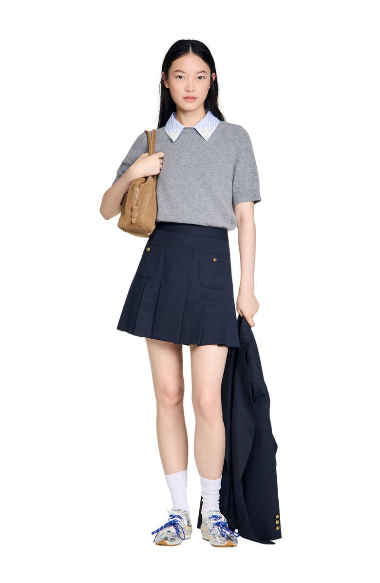 SANDRO Detachable collar wool sweater, Alternate, color, Grey