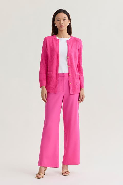 Ming Wang Heritage Tonal Textured Wave Knit Jacket