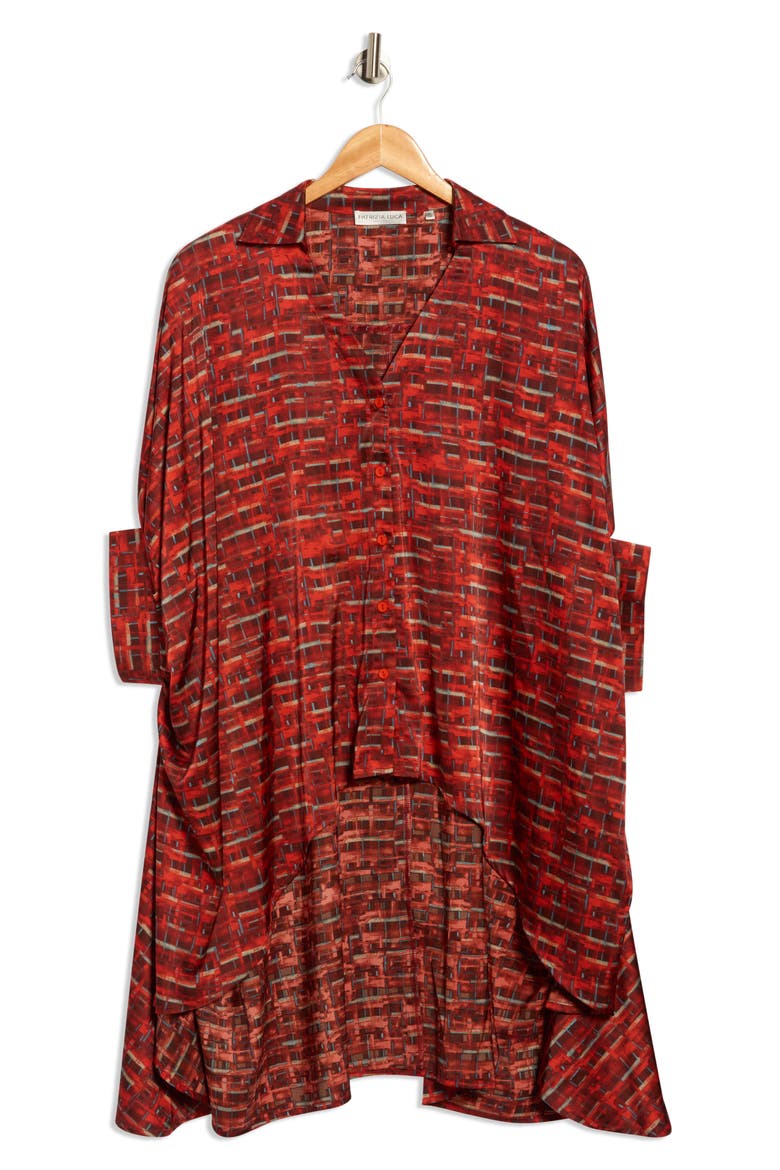 Oversize High-Low Button-Up Top, Alternate, color, RED