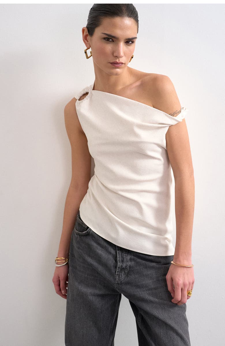 Topshop Twist Asymmetric One Shoulder Top, Main, color, Ecru