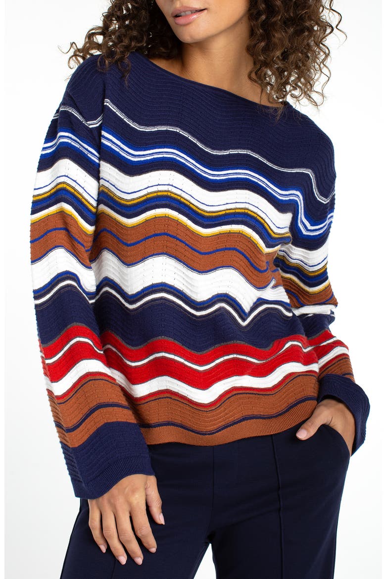 Scalloped Hem Sweater, Main, color, NAVY/ BROWN/ MULTI STP