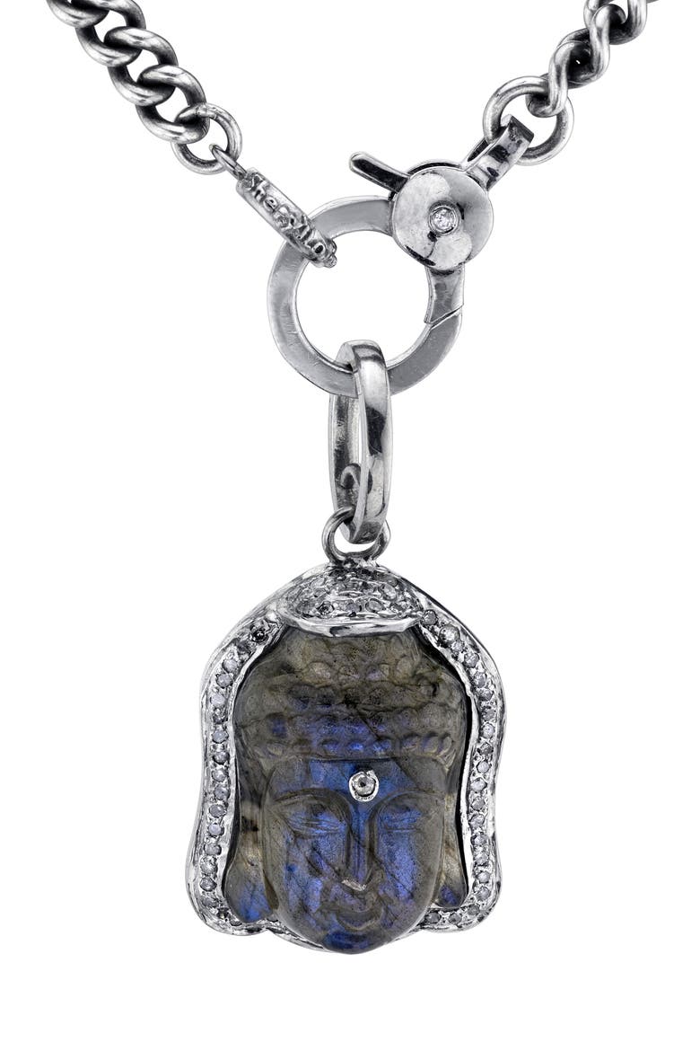 Labradorite Buddah Pendant Necklace, Alternate, color, STERLING SILVER/ LABRADORITE