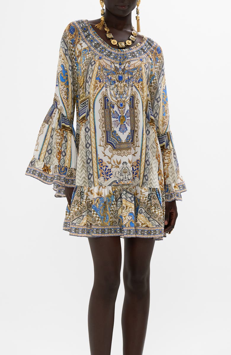 Camilla Make Me Your Mosaic Long Sleeve A-Line Silk Minidress, Alternate, color,