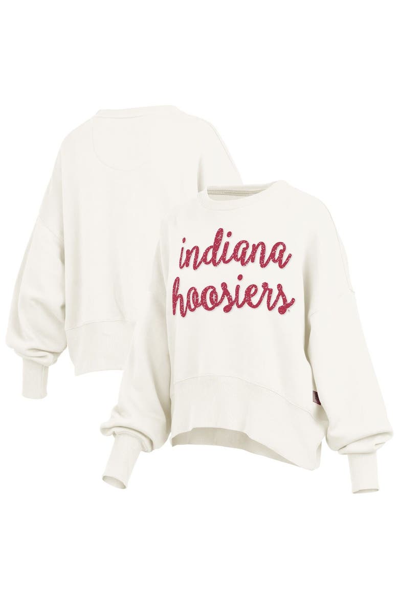 Women's Pressbox Cream Indiana Hoosiers Oversized Chelsea Waist Length Pullover Sweatshirt, Alternate, color, Cream
