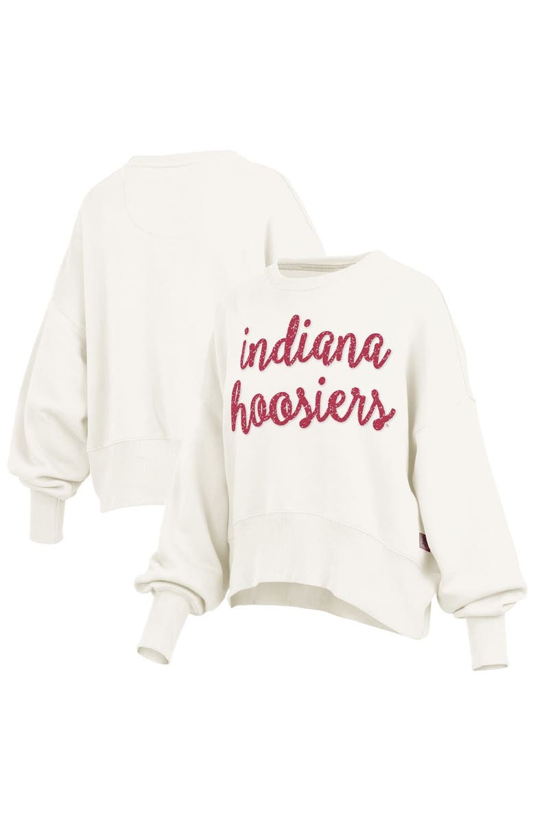 PRESSBOX Women's Pressbox Cream Indiana Hoosiers Oversized Chelsea Waist Length Pullover Sweatshirt, Alternate, color, 