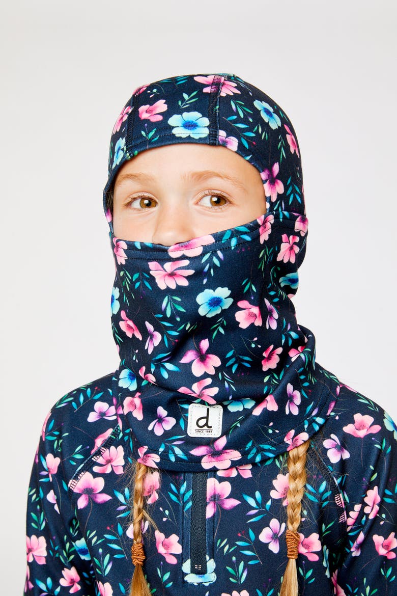 Brushed Jersey Floral Reflective Stretch Balaclava, Alternate, color, Blue Floral Print