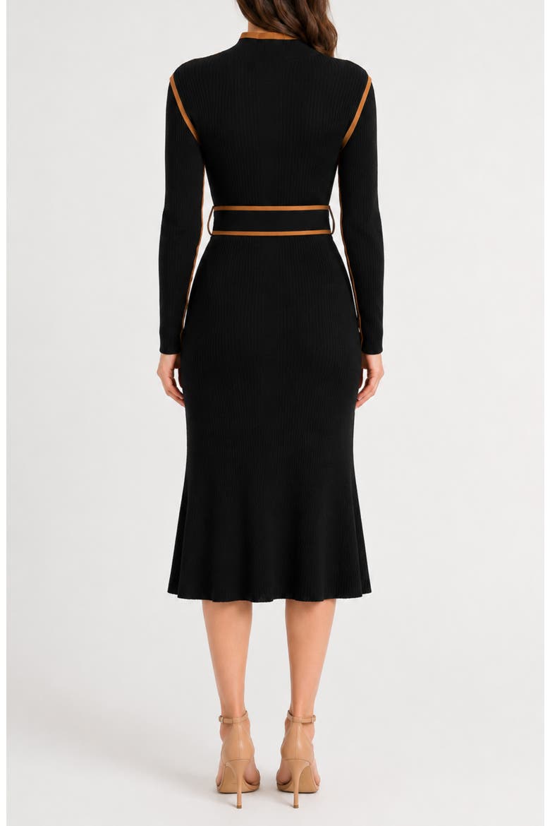 Tipped Belted Sweater Dress, Alternate, color, VERY BLACK / CAMEL