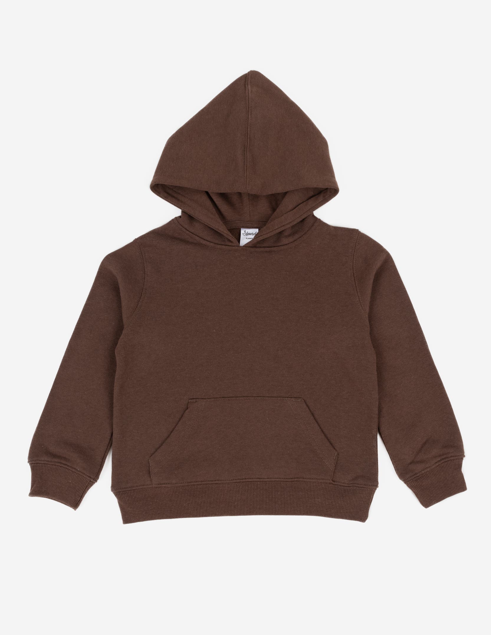 Leveret Kids Pullover Hoodie, Cotton Blend, Kangaroo Pocket, Solid Colors in Brown 