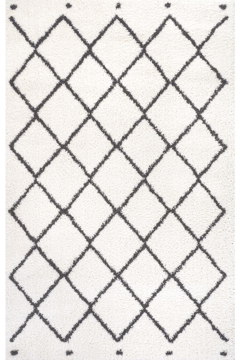 Cami Moroccan Style Diamond Shag Area Rug, Main, color, White/Gray