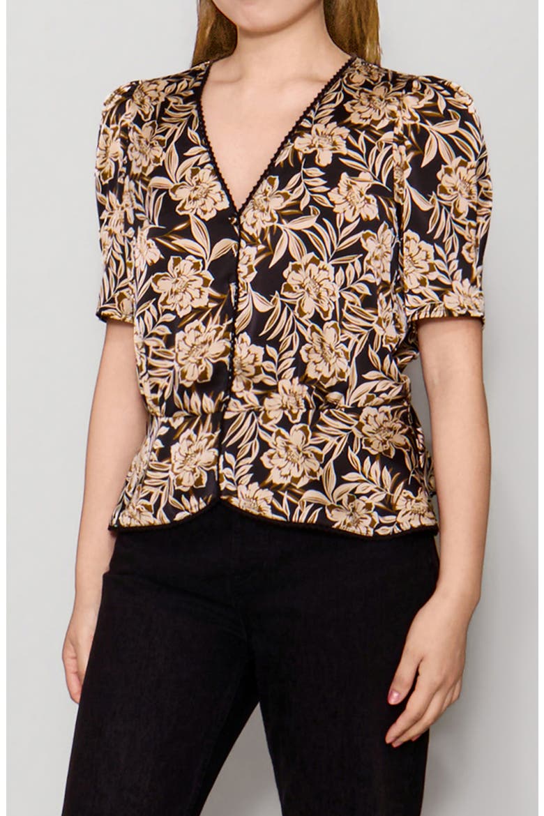 Satin Lace Trim Top, Alternate, color, NAVY/ BROWN
