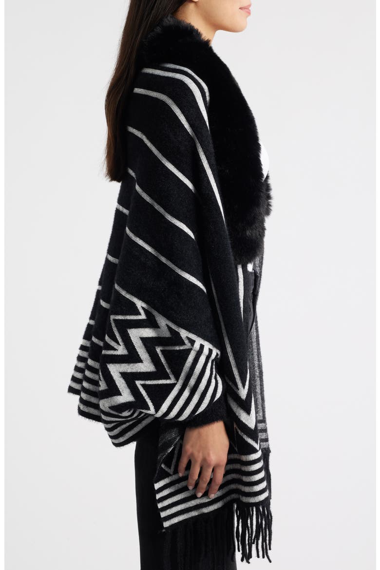 Lagertha Faux Fur Trim Wrap, Alternate, color, BLACK