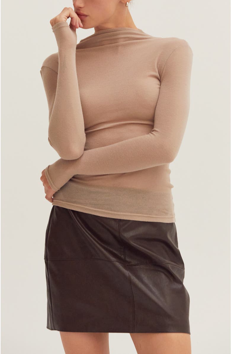 CRESCENT Mock Neck Semi Sheer Knit Top, Main, color, Taupe