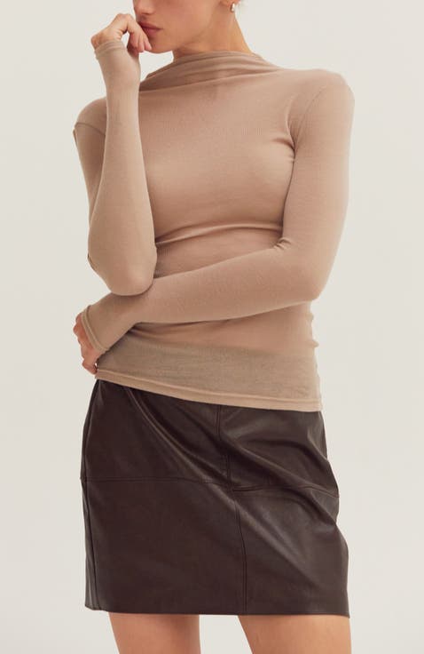 Mock Neck Semi Sheer Knit Top