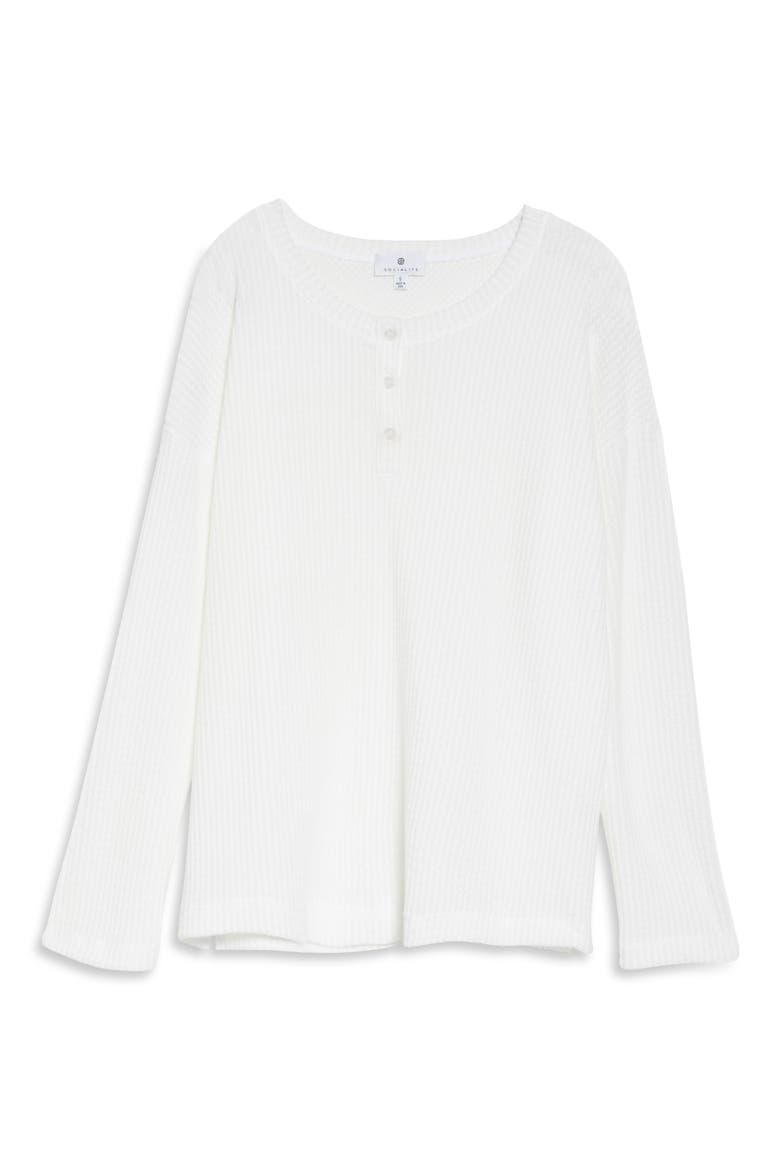 Oversize Waffle Henley Pajama Top, Alternate, color, IVORY