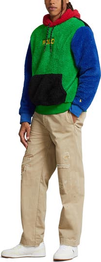 Curly High Pile Faux Fur Colorblocked Hoodie