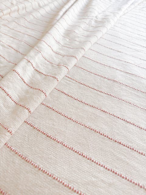 Smooth Cotton Ivory Bed Blanket with Stripes