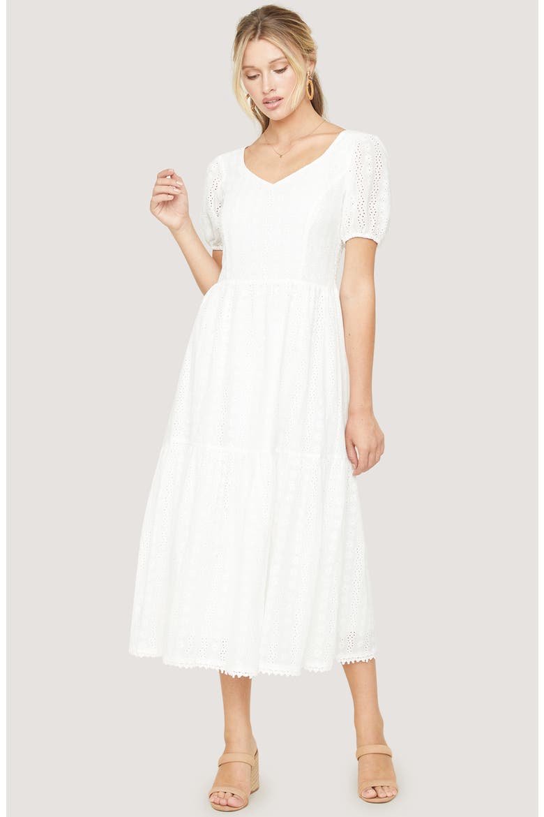 Middle of Nowhere Short Sleeve Cotton Eyelet Dress, Alternate, color, WHITE