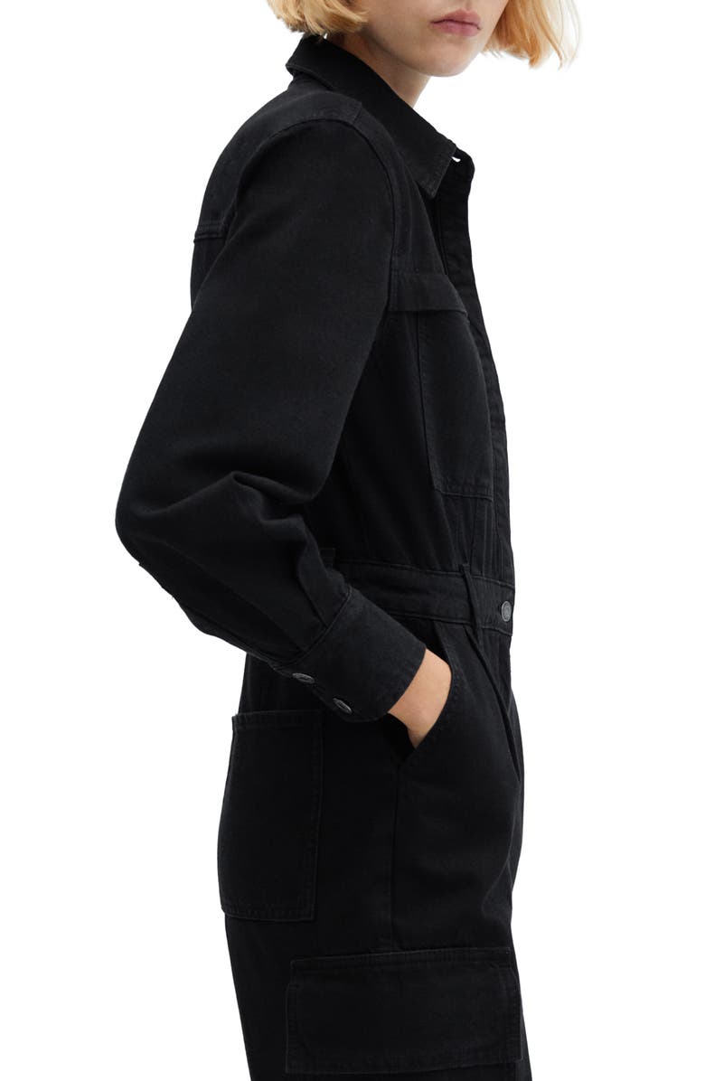 MANGO Long Sleeve Denim Cargo Jumpsuit, Alternate, color,