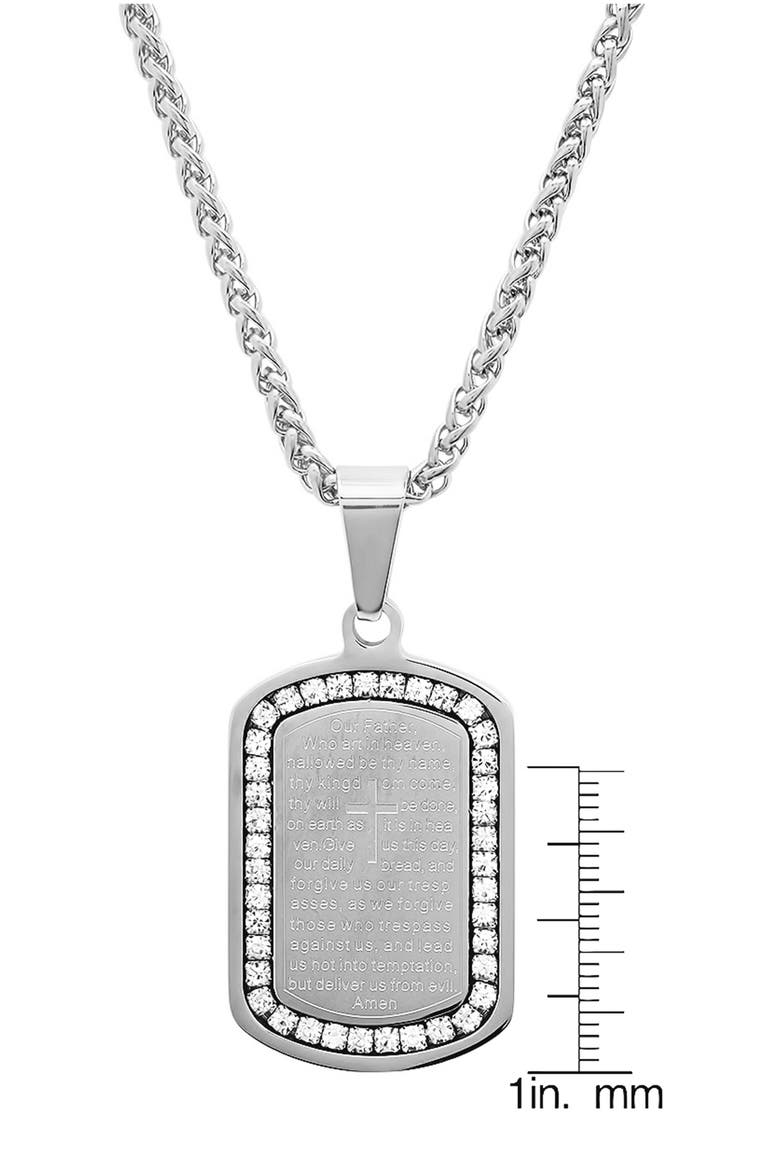 Men's Stainless Steel Cubic Zirconia Lord's Prayer Tag Pendant Necklace, Alternate, color, SILVER
