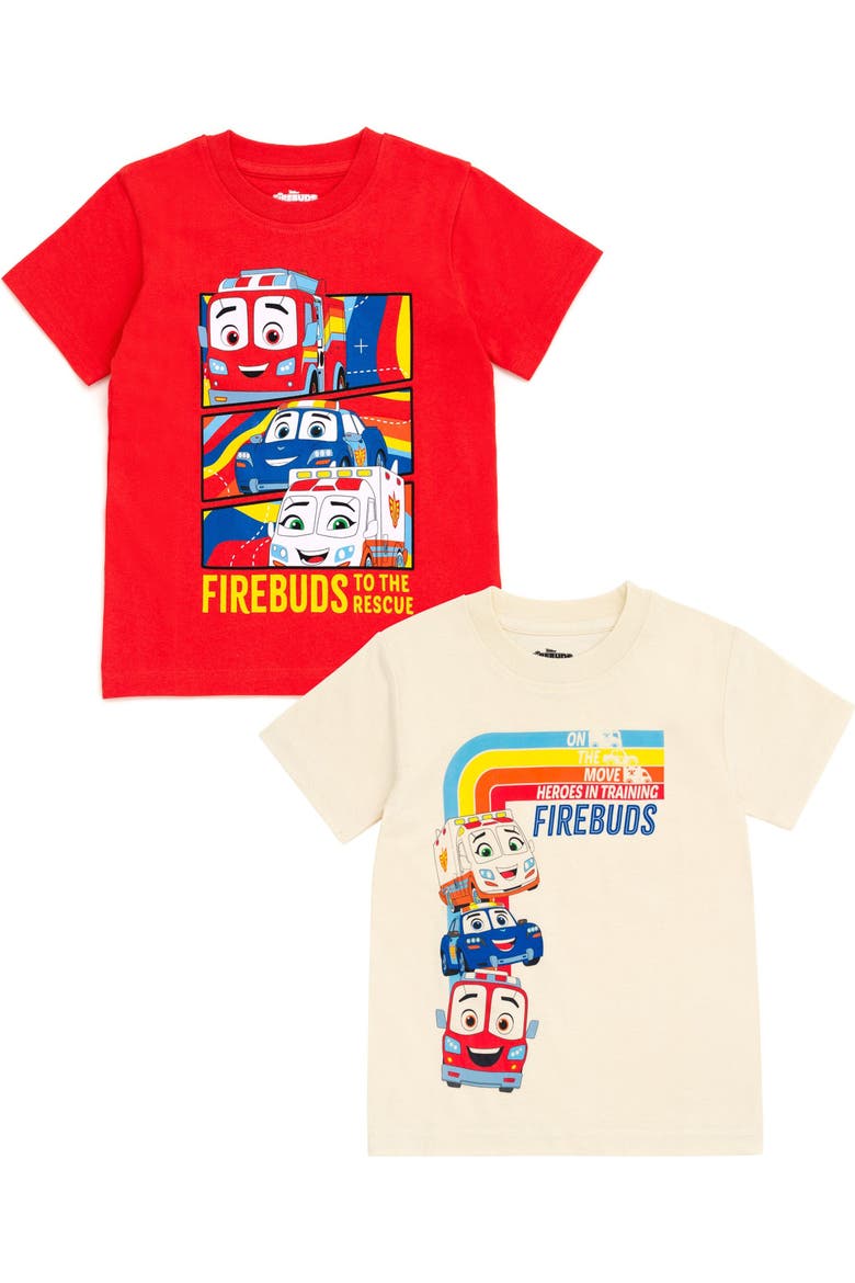 Firebuds 2-Pack Short Sleeve T-Shirts, Main, color, Firebuds Red Beige