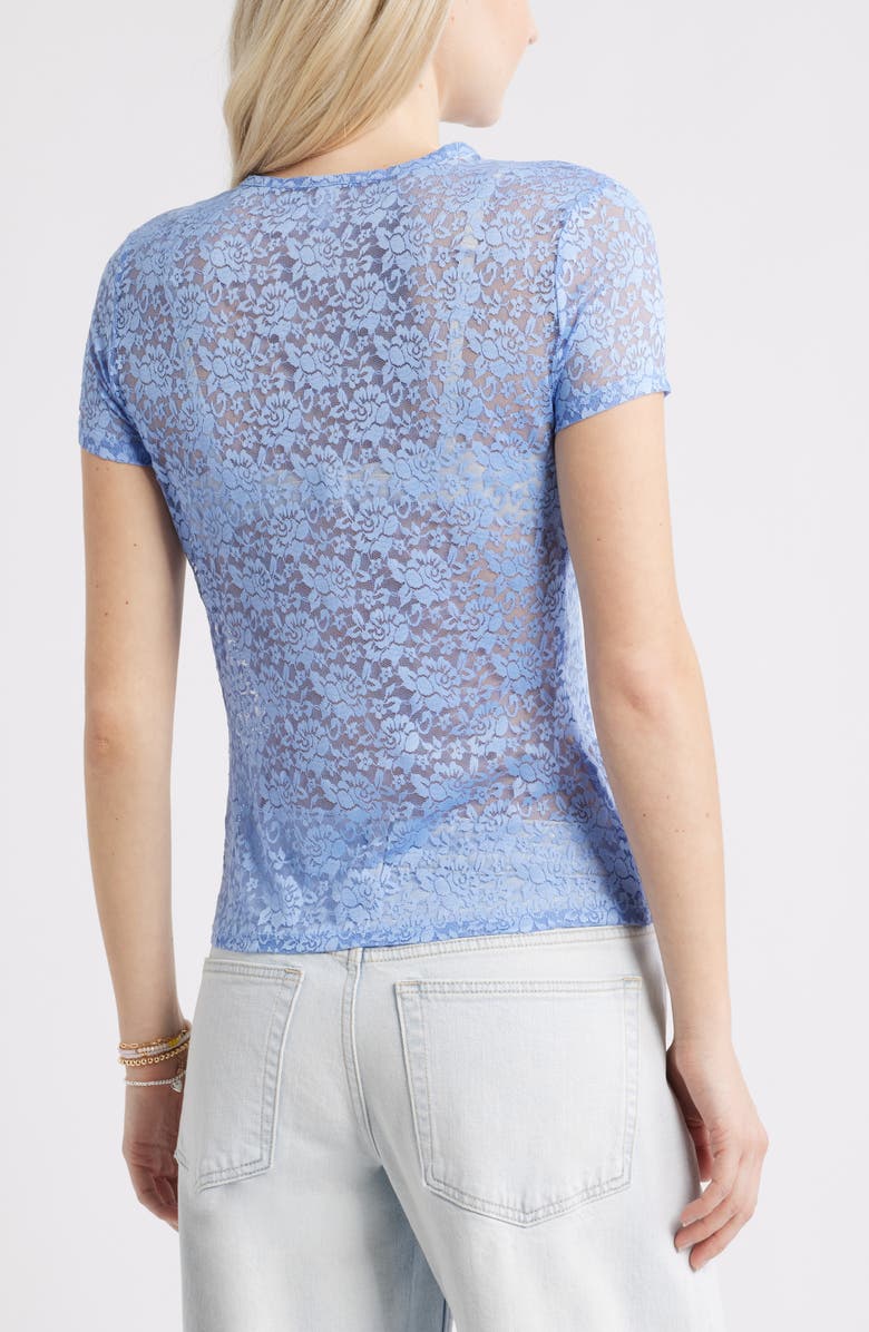 BP. Short Sleeve Stretch Lace Top, Alternate, color, Blue Haze