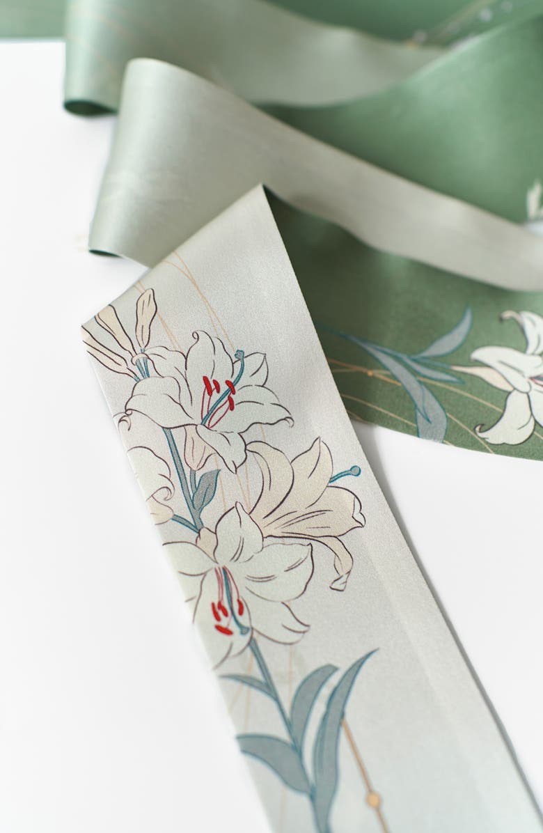 Lost Pattern Lily Skinny Silk Scarf, Alternate, color, Green