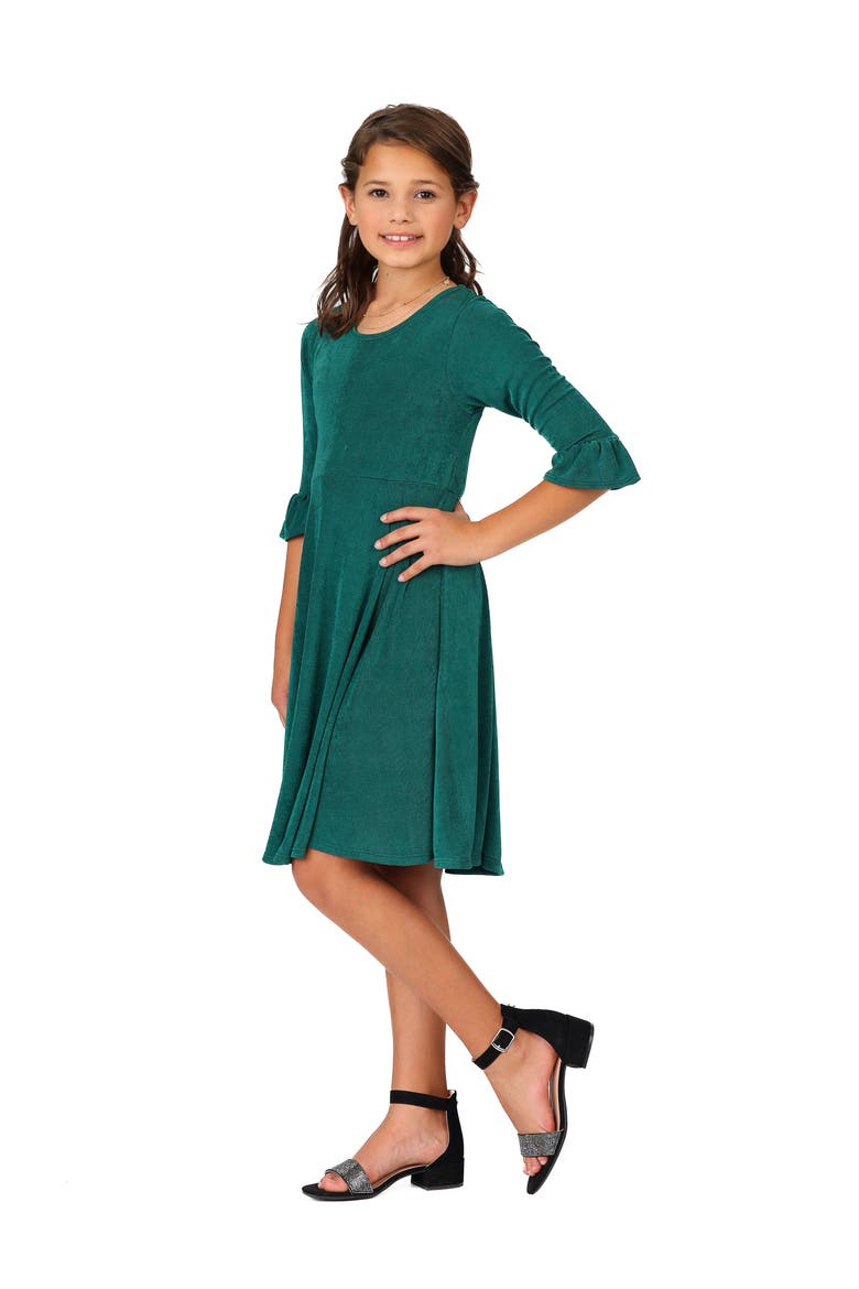 Elbow Length Sleeve Fit and Flare Party Dress, Alternate, color, Hunter