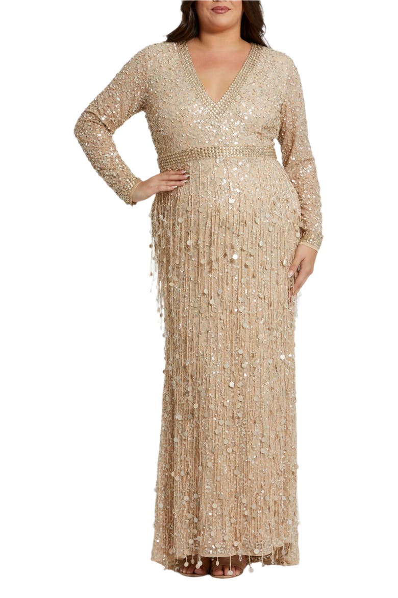 Embellished Fringe Gown, Main, color, Nude Gold