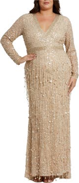 Mac Duggal Embellished Fringe Gown