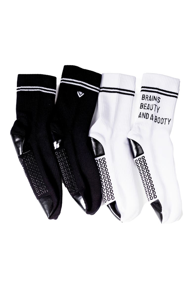 Brains Beauty and a Booty Assorted 2-Pack Grip Crew Socks, Main, color, WHITE - BLACK