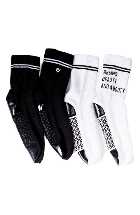 Brains Beauty and a Booty Assorted 2-Pack Grip Crew Socks